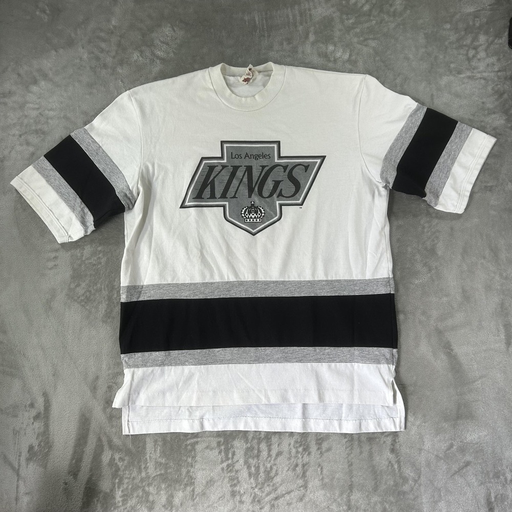 Vintage Los Angeles Kings Shirt Mens Large White NHL Hockey Nutmeg Mills 90s